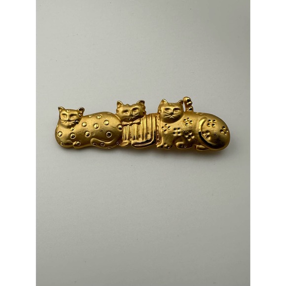 Unbranded Matte Gold Tone Kitty Cats Brooch - Picture 1 of 7